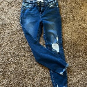 KanCan Blue Ankle Cropped Distressed Jeans
